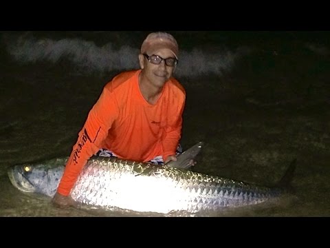 Monster Tarpon Fishing From The Beach