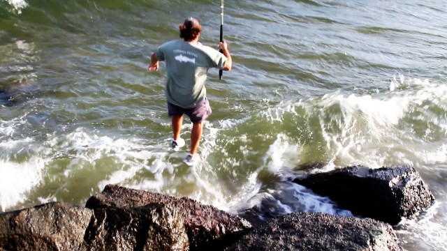 Incredible TARPON Fishing Jump Off Rocks to Catch Fish